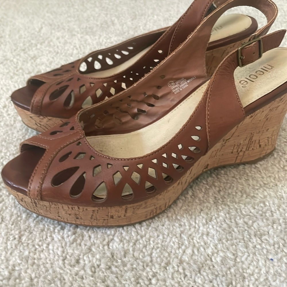 Nicole Brown Leather 3 Inch Wedge Heel
